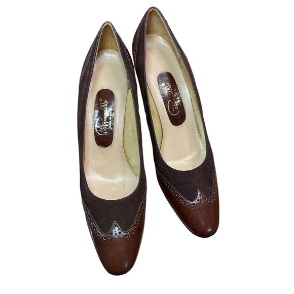 Pappagallo Dress Shoes Pumps Heels Size 8 N Red‎ Brown Leather Made in Spain - Picture 1 of 13
